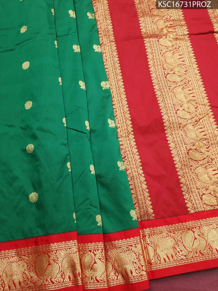 KSC16731_MAIN #PROZ Green Blended Soft Silk Saree with Floral Motifs and Rich Zari Border - Image 1