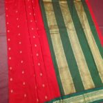 Red and Green Blended Soft Silk Saree with Rich Zari Striped Pallu and Floral Border