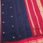 Navy Blue Blended Soft Silk Saree with Gold Motifs and Rich Zari Border