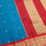 Vibrant Blue and Red Blended Soft Silk Saree with Rich Zari Border