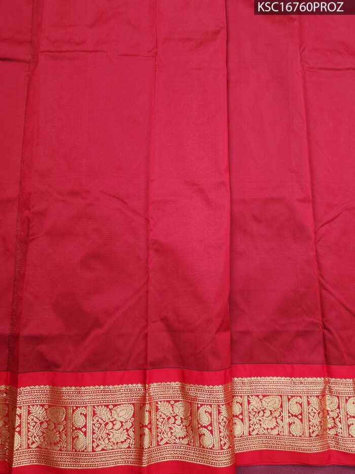 Royal Blue Blended Soft Silk Saree with Red Rich Zari Floral Border - Image 3
