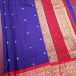 Royal Blue Blended Soft Silk Saree with Red Rich Zari Floral Border