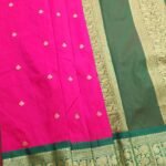 Magenta Blended Soft Silk Saree with Green Pallu and Rich Zari Border