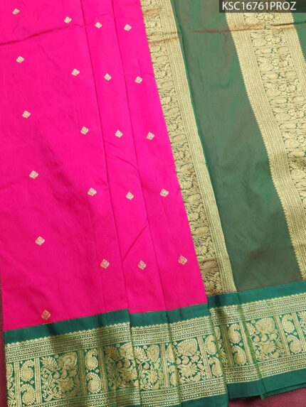 Magenta Blended Soft Silk Saree with Green Pallu and Rich Zari Border