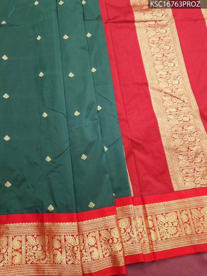 Green Blended Soft Silk Saree with Rich Zari Work and Contrasting Red Pallu - Image 1