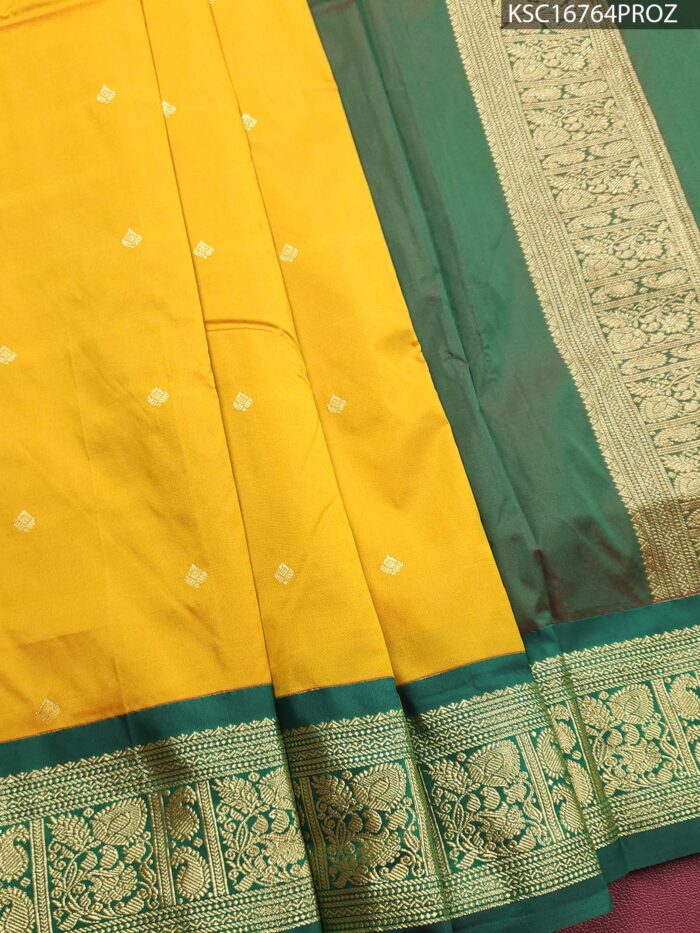 KSC16764_MAIN #PROZ Yellow Blended Soft Silk Saree with Floral Motifs and Rich Zari Woven Border - Image 1