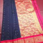 Navy Blue Blended Soft Silk Saree with Dotted Body and Rich Peacock Motif Zari Woven Border