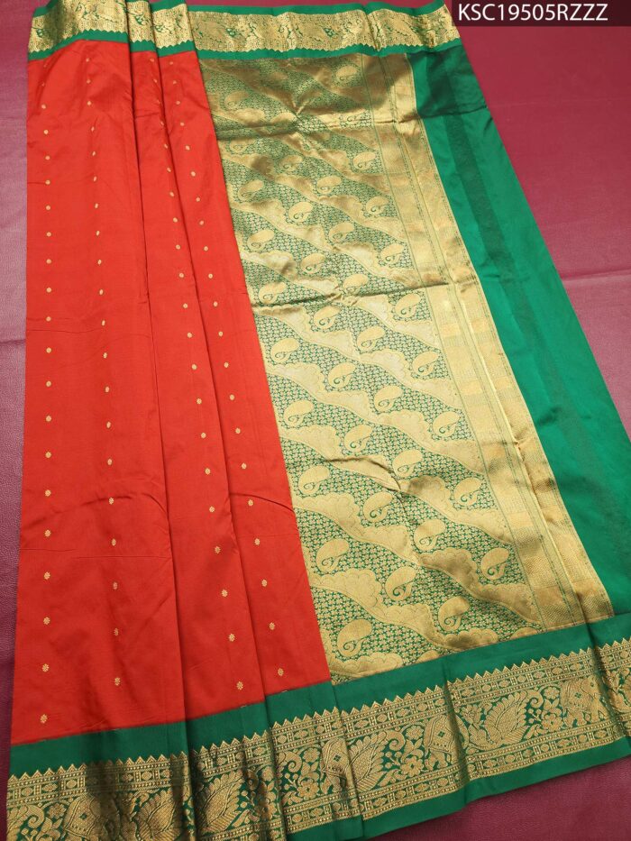 Orange Blended Soft Silk Saree with Floral Motifs and Rich Brocade Pallu - Image 2