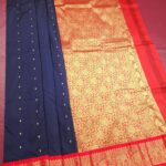 Navy Blue and Red Blended Soft Silk Saree with Rich Brocade Pallu and Intricate Peacock Zari Border