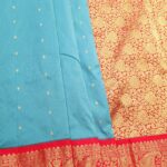 Turquoise Blended Soft Silk Saree with Delicate Motifs and Rich Red Zari Woven Border