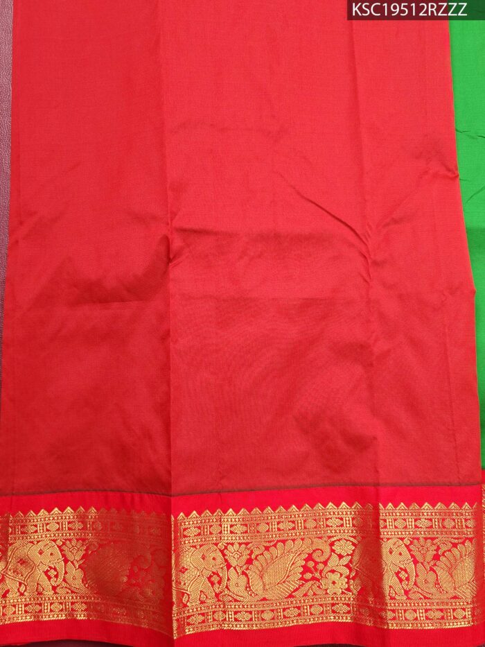 Green Blended Soft Silk Saree with Paisley Motifs, Rich Brocade Pallu, and Zari Peacock Border - Image 3
