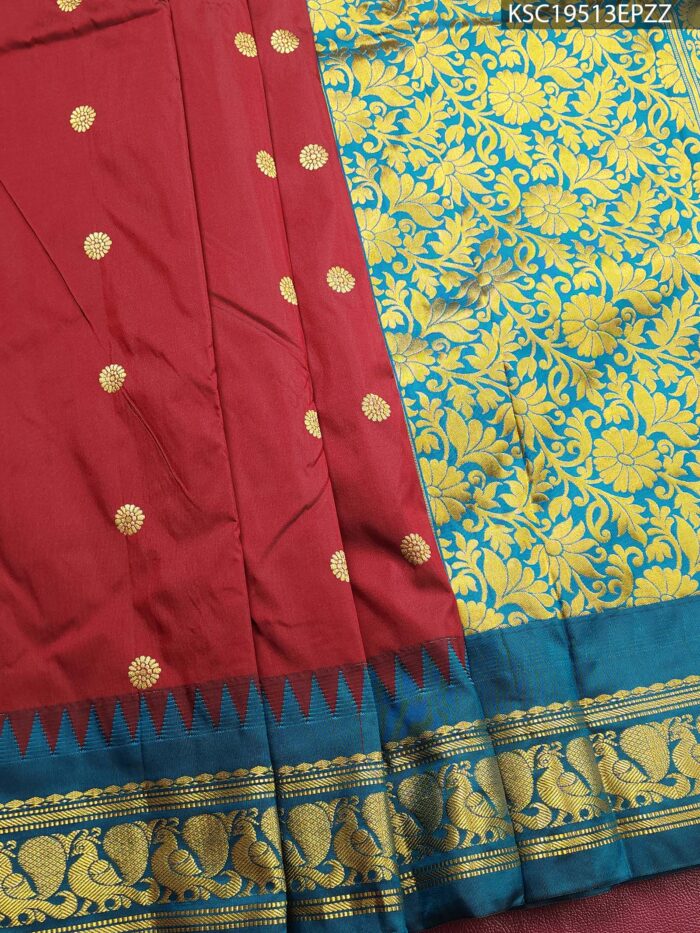 Maroon Blended Soft Silk Saree with Floral Motifs and Rich Brocade Pallu - Image 1
