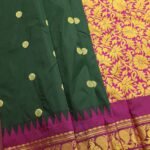 Green Blended Soft Silk Saree with Floral Motifs, Vibrant Pallu, and Rich Zari Border