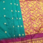 Turquoise Coloured Blended Soft Silk Saree with Floral Motifs and Zari Work Pallu
