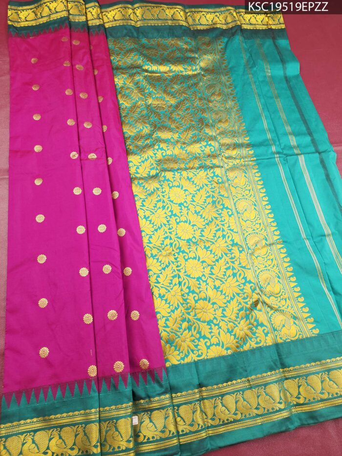 KSC19519_MAIN #EPZZ Magenta and Teal Blended Soft Silk Saree with Floral Brocade and Rich Pallu - Image 1