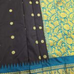 Black Coloured Blended Soft Silk Saree with Floral Motifs and Peacock Zari Border