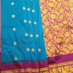 Turquoise Coloured Blended Soft Silk Saree with Floral Motifs and Rich Zari Pallu