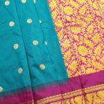 Teal Coloured Blended Soft Silk Saree with Polka Dot Motifs and Floral Brocade Pallu