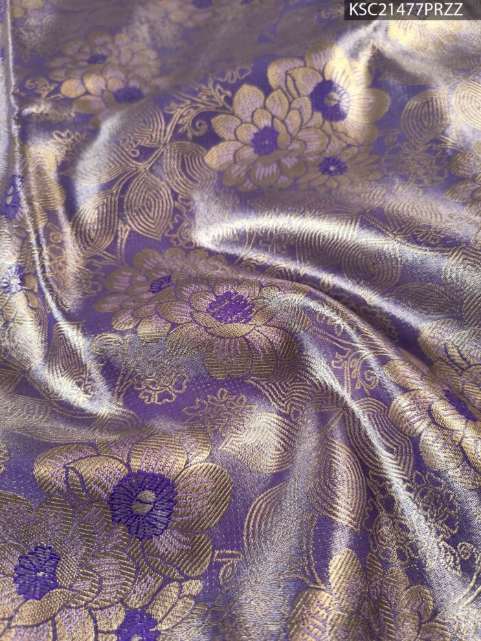 Lavender Coloured Tissue Silk Saree with Floral Brocade and Rich Zari Border - Image 2