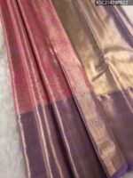 Pink and Gold Tissue Saree with Floral Motifs and Rich Zari Border