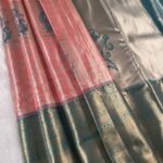 Peach and Gold Tissue Saree with Paisley Motifs and Rich Zari Border