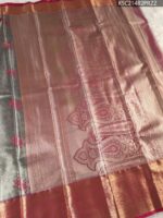 Silver Coloured Tissue Saree with Floral Motifs and Rich Zari Pallu - Image 3