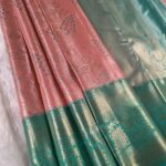 Pink and Green Tissue Saree with Intricate Motifs and Grand Zari Border