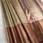 Gold and Rose Tissue Saree with Floral Zari Motifs and Rich Brocade Border