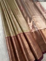 Gold and Rose Tissue Saree with Floral Zari Motifs and Rich Brocade Border