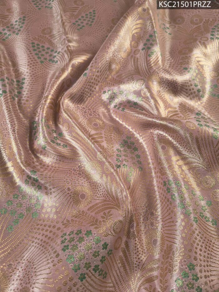 Pink and Green Coloured Tissue Silk Saree with Floral Motifs and Rich Zari Border - Image 2