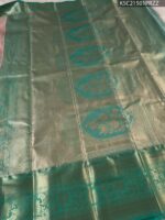 Pink and Green Coloured Tissue Silk Saree with Floral Motifs and Rich Zari Border - Image 3