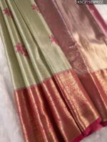 Pastel Green Tissue Saree with Floral Motifs and Rich Zari Woven Border