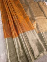 Orange Coloured Tissue Silk Saree with Paisley Motifs and Zari Woven Border