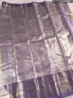 Lavender and Gold Tissue Saree with Floral Motifs and Zari Woven Border - Image 3