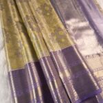 Lavender and Gold Tissue Saree with Floral Motifs and Zari Woven Border