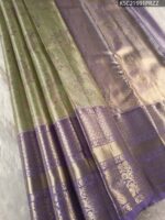 Green and Lavender Tissue Saree with Floral Motifs and Rich Zari Border