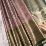 Lavender and Green Tissue Saree with Rich Zari Pallu and Floral Border