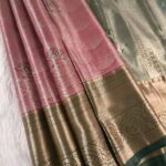 Pink and Green Coloured Tissue Silk Saree with Rich Floral Brocade Weaves and Zari Woven Border