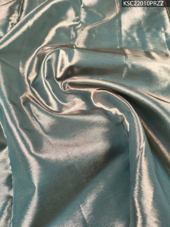 Blush Coloured Tissue Saree with Rich Floral Brocade and Zari Woven Border - Image 4