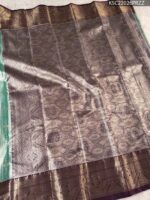 Teal Coloured Tissue Silk Saree with Floral Brocade and Rich Zari Border - Image 3
