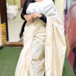 Ivory Cream Cotton Saree with Golden Zari Border