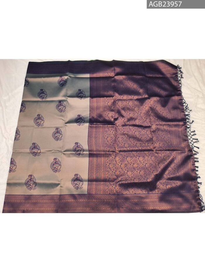 Elegant Grey and Purple Semi Soft Silk Fancy Saree with Intricate Designs - Image 5