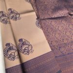 Beige and Dark Blue Fancy Saree with Elegant Border and Intricate Motifs