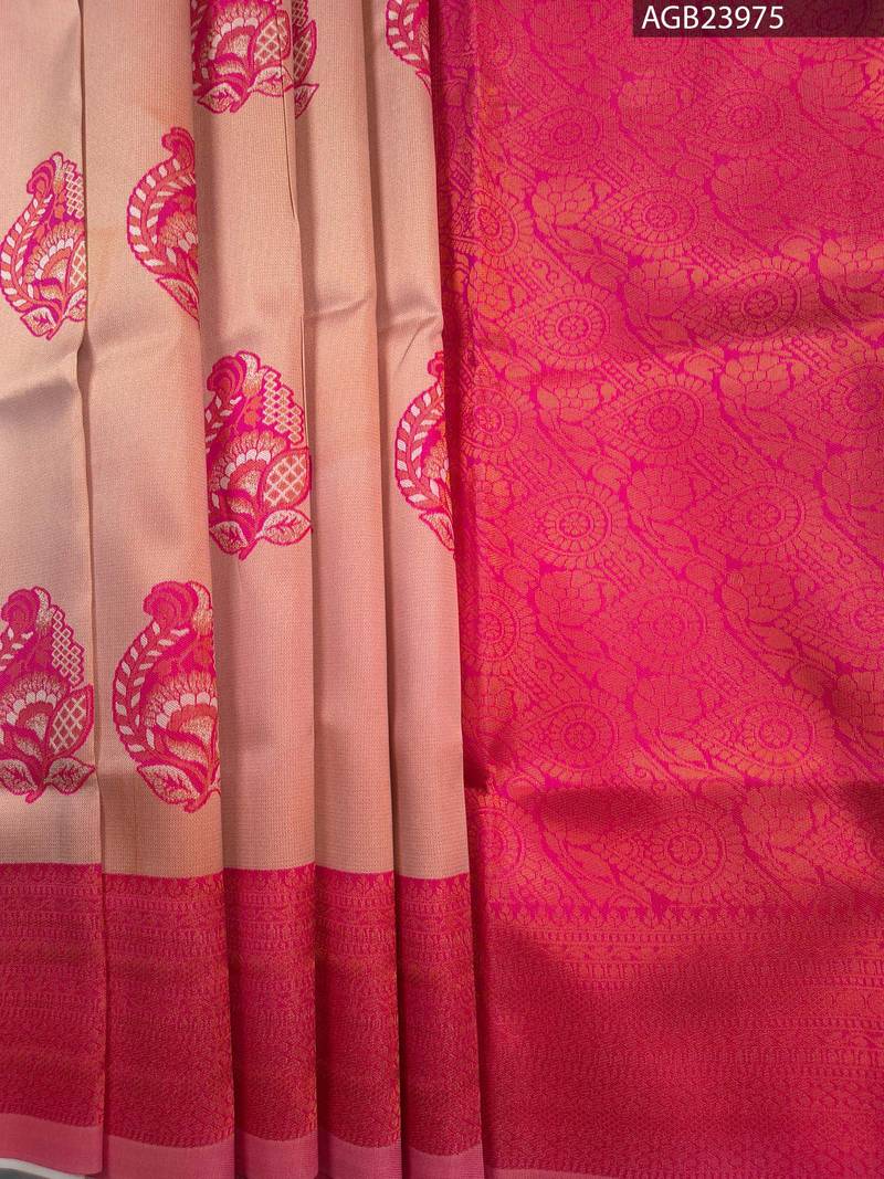 AGB23975_1-1.jpg Peach and Red Fancy Saree with Beautiful Embroidery and Rich Border - Image 1