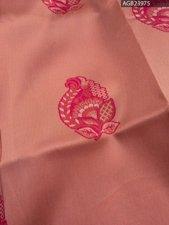 Peach and Red Fancy Saree with Beautiful Embroidery and Rich Border - Image 2