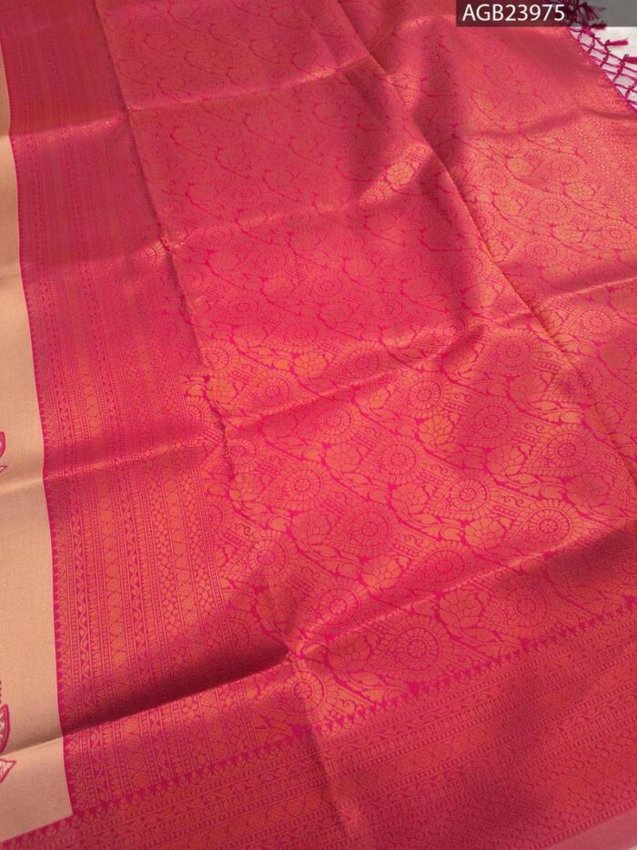 Peach and Red Fancy Saree with Beautiful Embroidery and Rich Border - Image 3