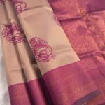 Beautiful Beige and Purple Semi Soft Silk Fancy Saree with Elegant Border