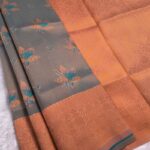 Gray and Orange Semi Soft Silk Fancy Saree with Floral Motifs and Rich Pallu