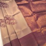 Beige and Maroon Semi Soft Silk Fancy Saree with Fish Motifs and Rich Border