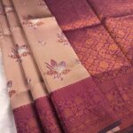 Peach and Dark Purple Fancy Saree with Beautiful Floral Motifs and Intricate Border